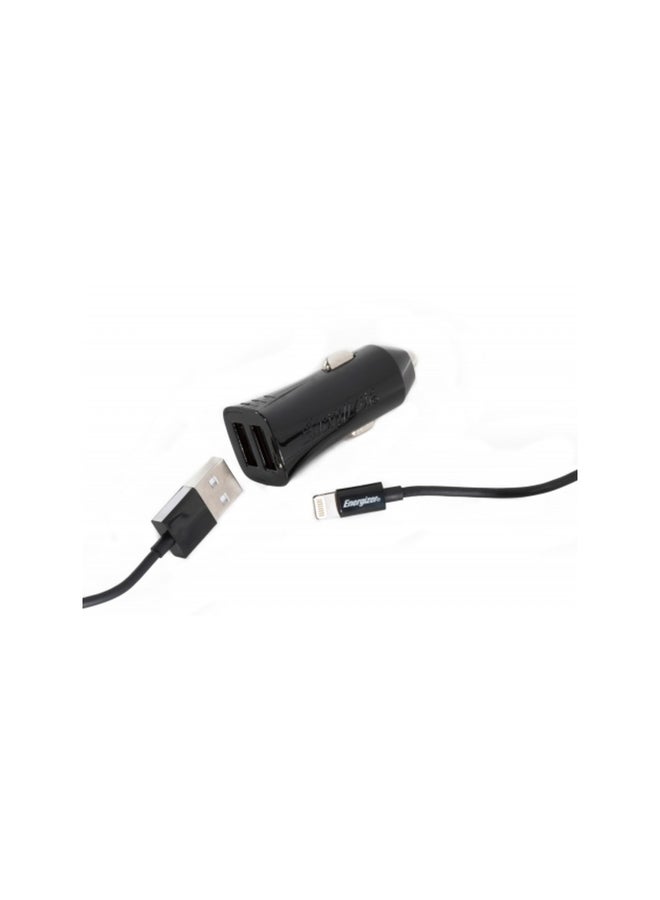 Energizer Ultimate 3.4A Dual Port Car Charger with Smart IC Technology and Fast Charging Lightning Cable Black/Silver  - Image 3