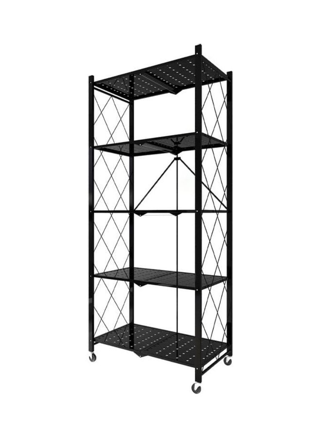 Toshionics - 5 Tier Foldable Multipurpose Kitchen Storage Rack Shelf Unit With Wheel Black 160x38x71cm - Image 1