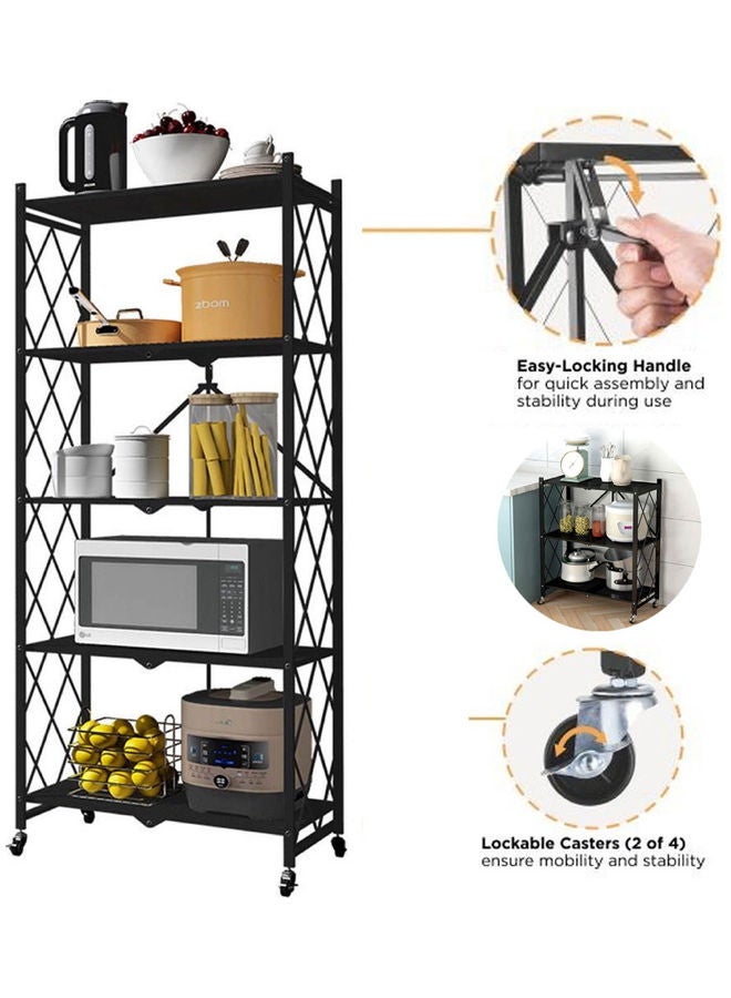 Toshionics - 5 Tier Foldable Multipurpose Kitchen Storage Rack Shelf Unit With Wheel Black 160x38x71cm - Image 1