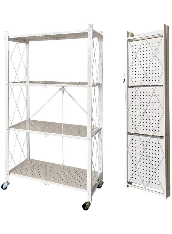 Toshionics 4-Tier Foldable Kitchen Storage Rack Shelf Unit With Wheels White 124x34x71cm  - Image 1