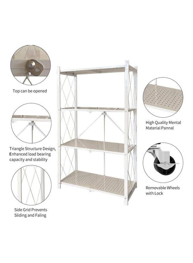 Toshionics 4-Tier Foldable Kitchen Storage Rack Shelf Unit With Wheels White 124x34x71cm  - Image 2