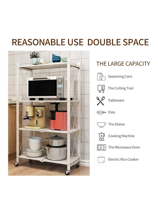 Toshionics 4-Tier Foldable Kitchen Storage Rack Shelf Unit With Wheels White 124x34x71cm  - Image 3