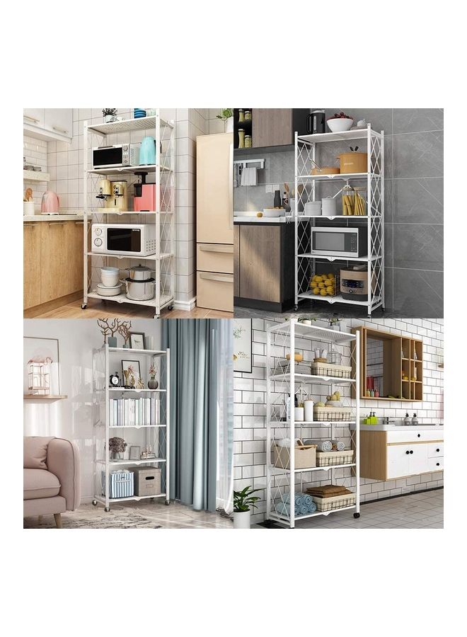 توشيونيكس وحدة تخزين برفوف قابلة للطي من 5 مستويات، مع عجل للمطبخ أبيض 160x38x71سم - Image 2