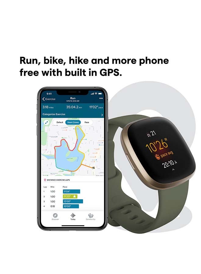 Fitbit Versa 3 Health And Fitness Smartwatch With GPS Olive/Soft Gold Aluminum  - Image 4