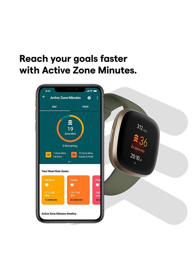 Fitbit Versa 3 Health And Fitness Smartwatch With GPS Olive/Soft Gold Aluminum  - Image 5