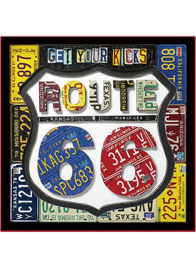 فوتو بلوك لوحة فنية مزينة بعبارة "Route 66" أزرق/ أبيض 23x23سم