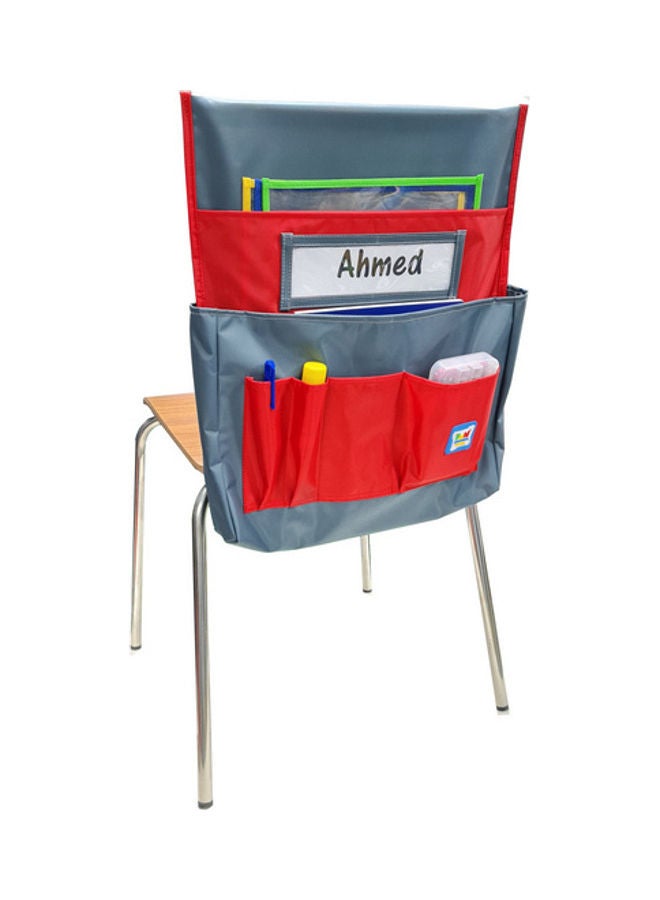 فن ليرنينج ستور منظم جيب تخزين ذكي للكرسي مع فتحة للاسم رمادي/أحمر - Image 1