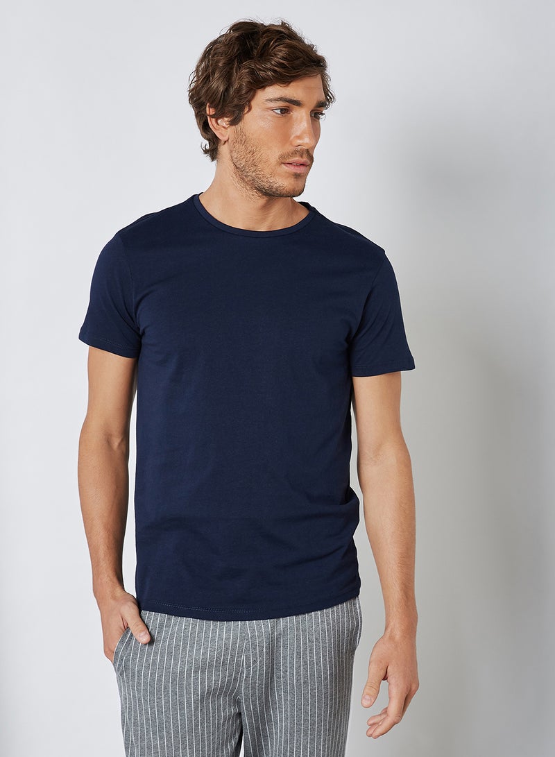 trendyol - Solid Crew Neck T-Shirt (Pack of 2) White/Navy - Image 1