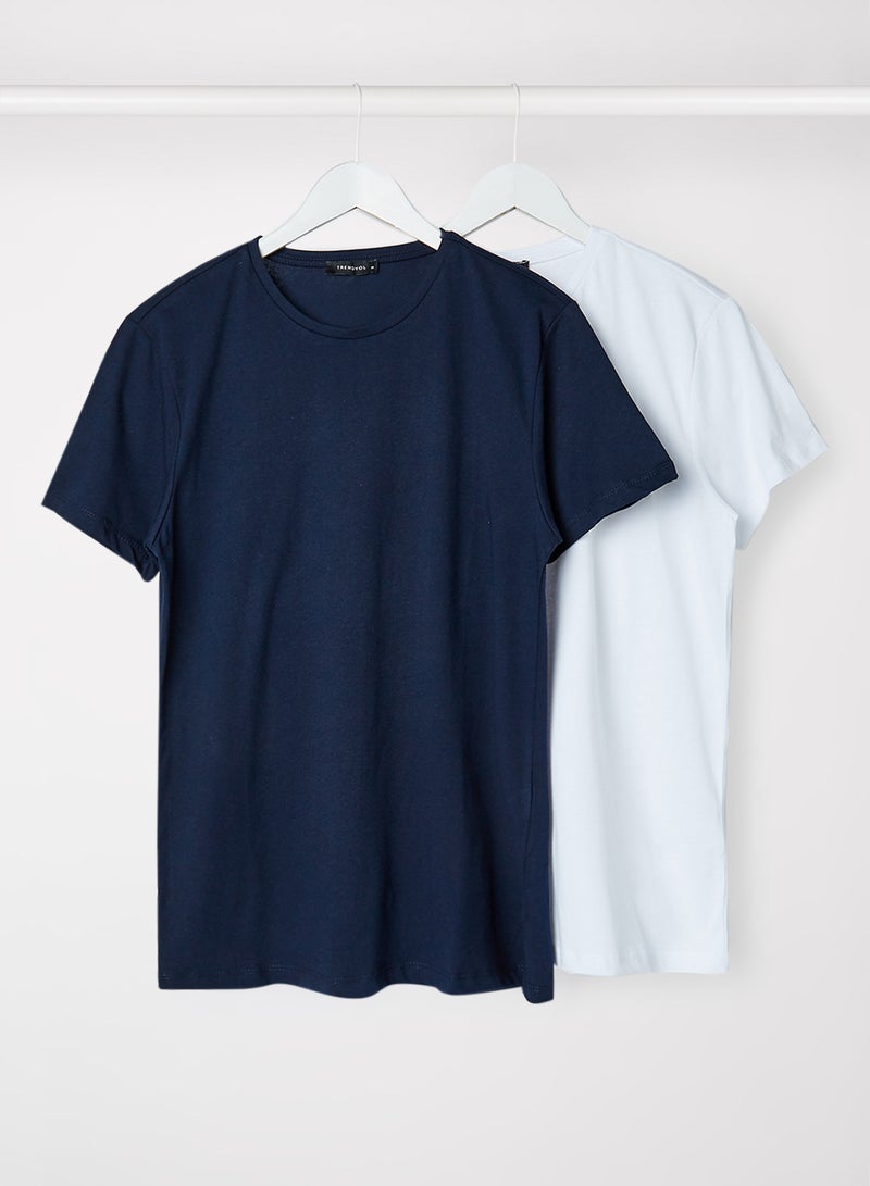 trendyol - Solid Crew Neck T-Shirt (Pack of 2) White/Navy - Image 1