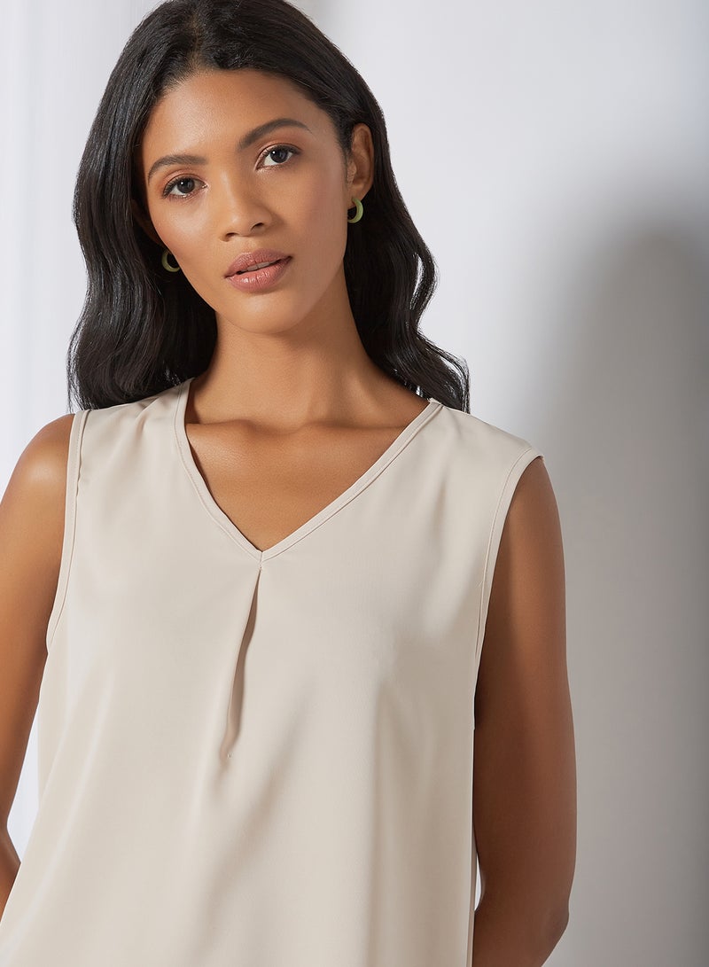 Aila Sleeveless V Neck Tank Top Beige - Image 4