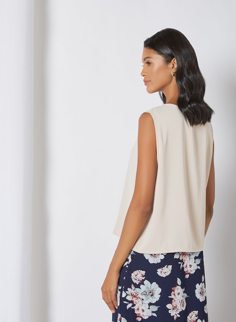 Aila Sleeveless V Neck Tank Top Beige - Image 2