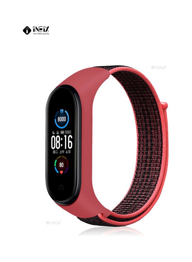 INEIX Nylon Replacement Strap For Xiaomi Mi Band 5 Black/Red - Image 1