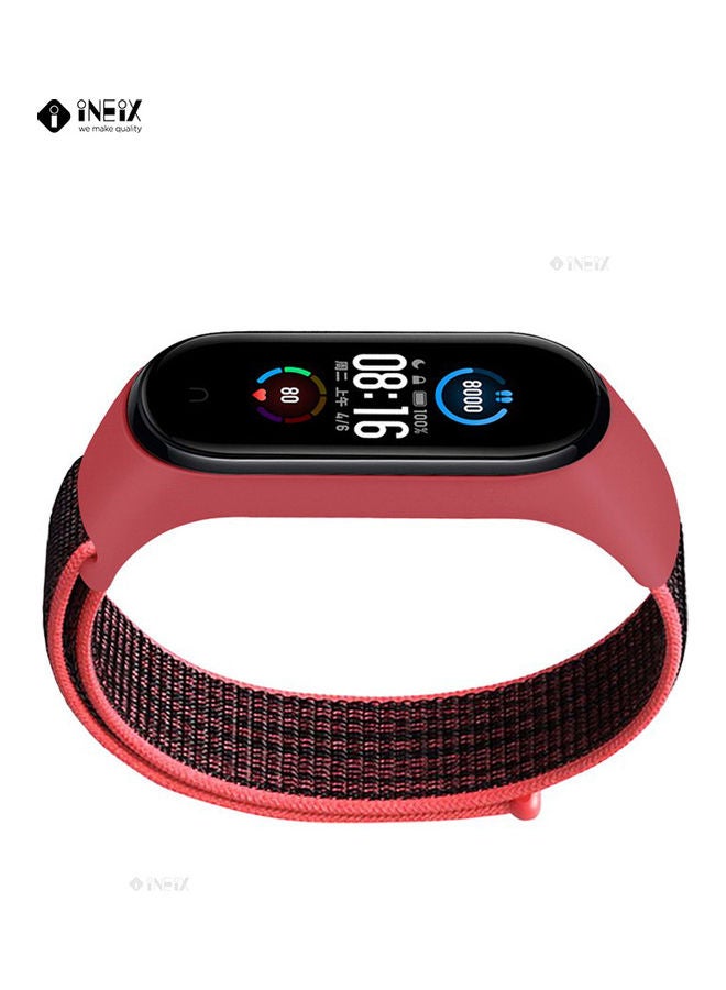 INEIX Nylon Replacement Strap For Xiaomi Mi Band 5 Black/Red - Image 2