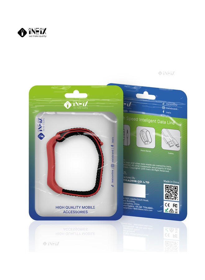 INEIX Nylon Replacement Strap For Xiaomi Mi Band 5 Black/Red - Image 5