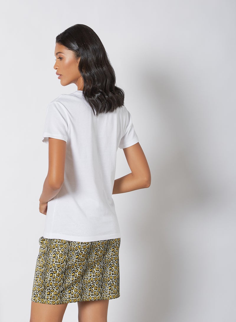 Aila Round Neck Printed T-Shirt Bright White - Image 2