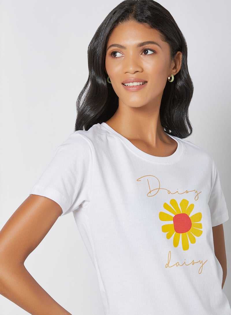 Aila Round Neck Printed T-Shirt Bright White - Image 4