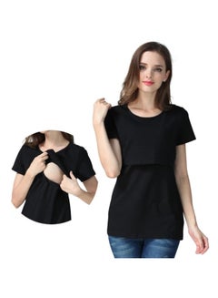 We Happy Maternity Breast Feeding Double Layer T-Shirt Black  - Image 1