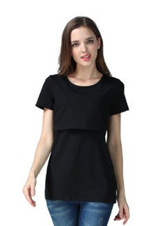 We Happy Maternity Breast Feeding Double Layer T-Shirt Black  - Image 2