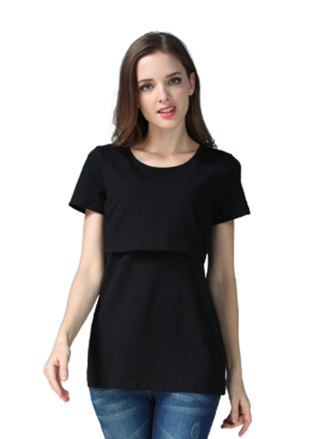 We Happy - Maternity Breast Feeding Double Layer T-Shirt Black - Image 1