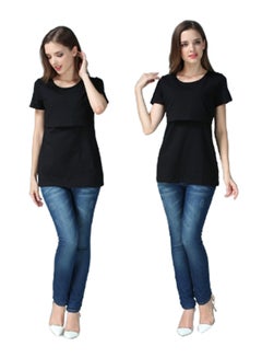 We Happy Maternity Breast Feeding Double Layer T-Shirt Black  - Image 3