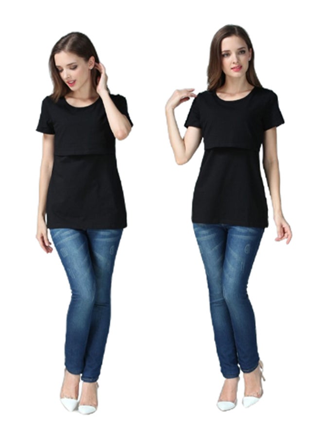 We Happy - Maternity Breast Feeding Double Layer T-Shirt Black - Image 1