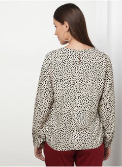 DRIP Regular Fit Animal Print Long Sleeve Round Neck Top Aop Beige  - Image 2