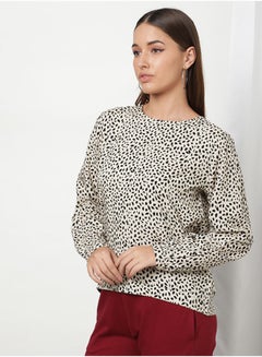 DRIP Regular Fit Animal Print Long Sleeve Round Neck Top Aop Beige  - Image 3