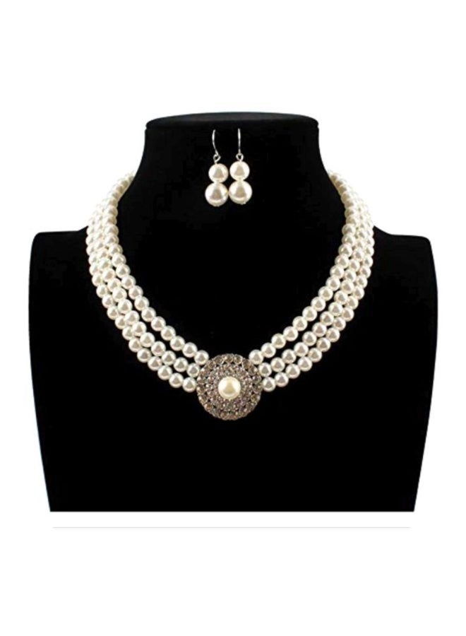 YND - Pearl And Stone Studded Necklace And Earrings Set - Image 1