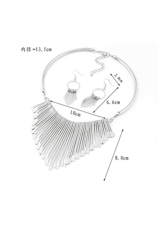 YND - Silver Plated Tassel Necklace And Earrings Set - Image 1