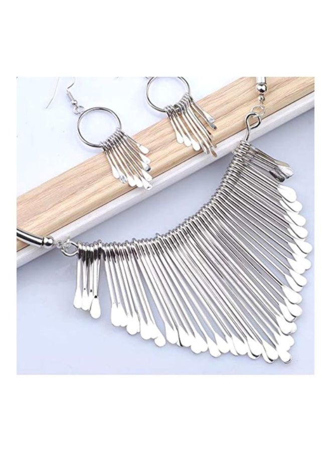 YND - Silver Plated Tassel Necklace And Earrings Set - Image 1