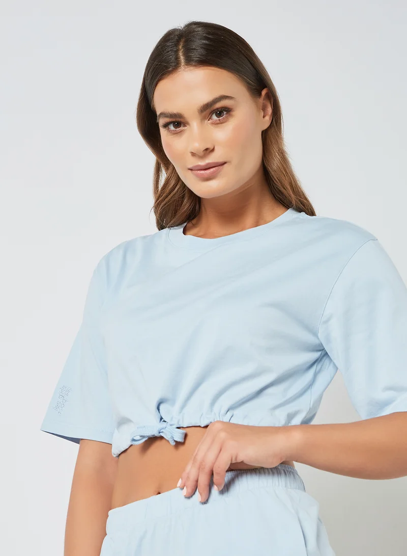 Les Girls Les Boys Drawstring Hem Crop Top Cashmere Blue