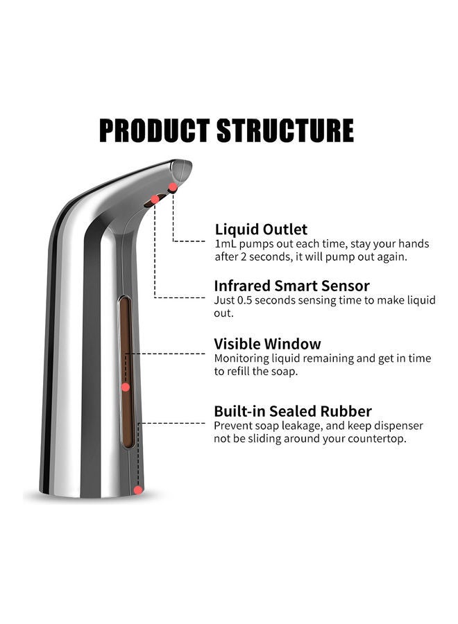 Infrared Hand-free Touchless Soap Dispenser Silver 22.30 x 9.50 x 9.50cm