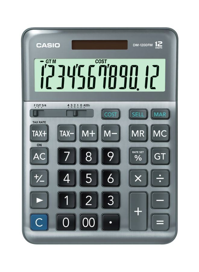 CASIO Dm-1200Fm-W-Dp Digital Desktop Calculator - Grey/Black/Blue - Image 1