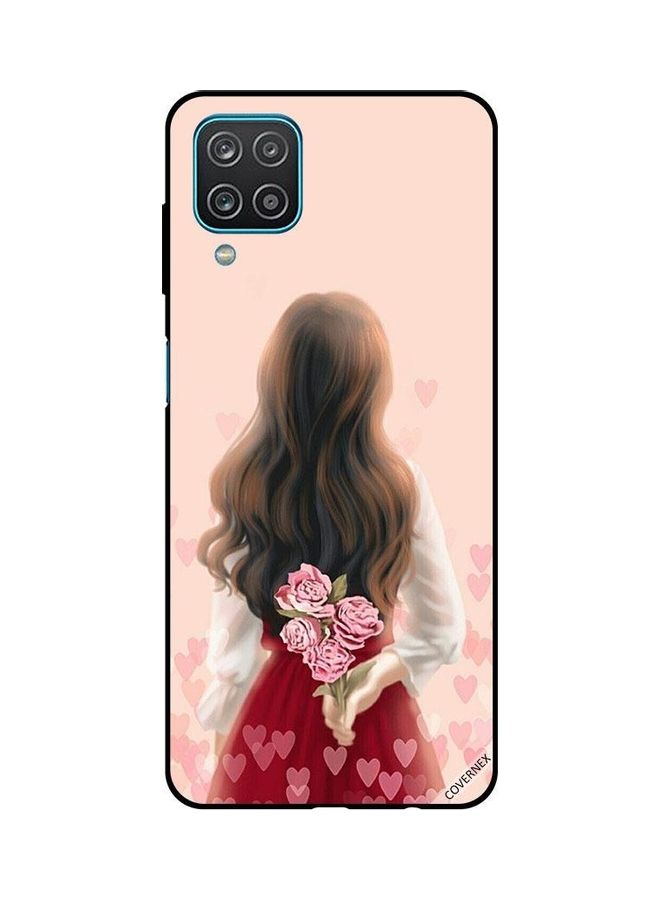 Covernex Samsung Galaxy A12 Protective Case Cover Printed Featuring Girl Hiding Flowers DESIGN_0116 - Image 1