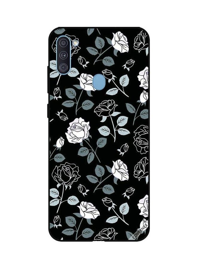 كوفرنيكس غطاء حماية واق لهاتف سامسونج جالاكسي A11 زهور باللون الأسود والأبيض - Image 1