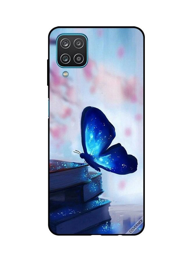 Covernex Samsung Galaxy A12 Protective Case Cover Printed Featuring Dark Blue Butterfly On Books DESIGN_0076 - Image 1