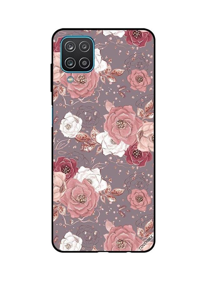 كوفرنيكس غطاء حماية خلفي لهاتف سامسونج جالاكسي A12/M12 طبعة زهور بلون الشوكولاتة - Image 1