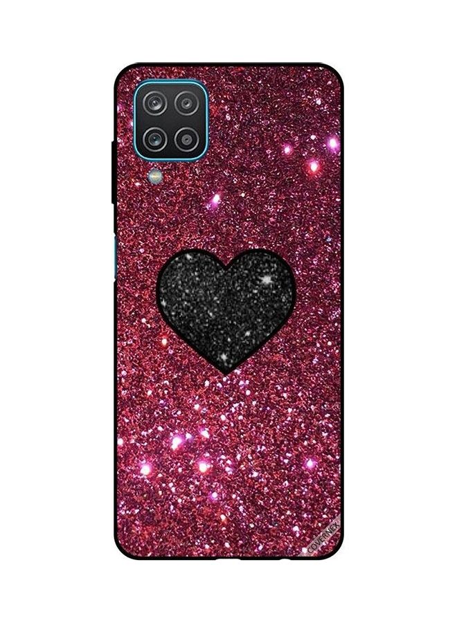 Covernex Samsung Galaxy A12 Protective Case Cover Printed Featuring Black Heart In Red Glitters DESIGN_0036 - Image 1