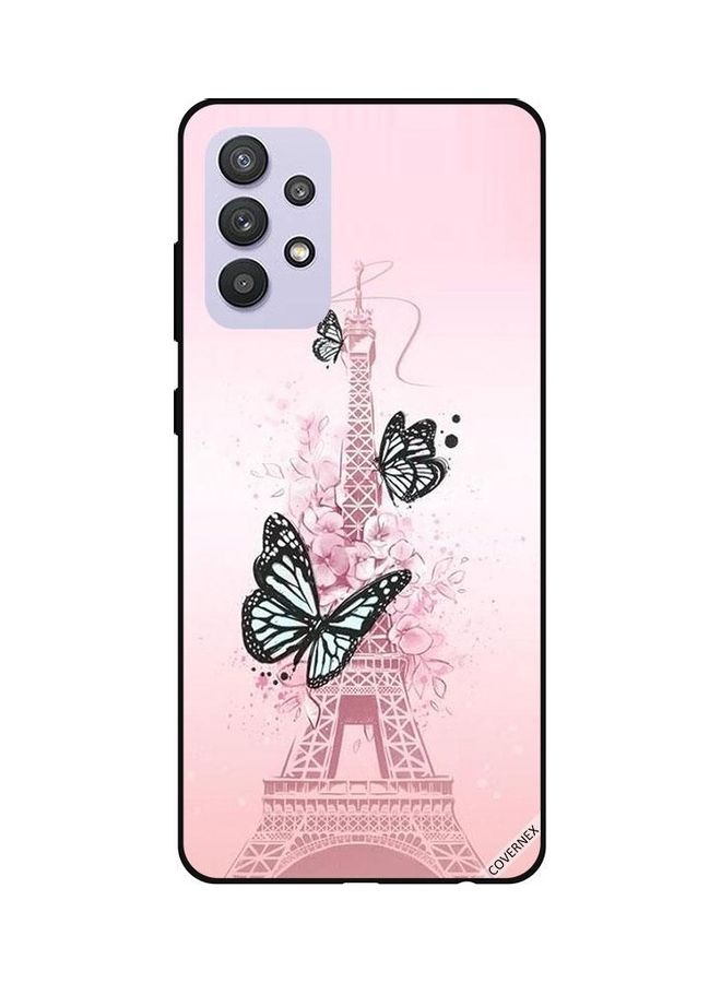 كوفرنيكس غطاء حماية خلفي لامع لهاتف سامسونج جالاكسي A32 5G بطبعة كتابة Queen فراشات على برج ايفل - Image 1