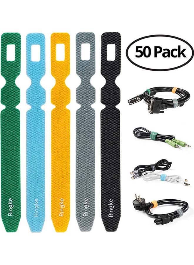 Ringke 50-Piece Magic Cable Tie Unicolor Reusable Hook And Loop Strap Organizer For Fastening Cable Cords And Wires Multicolour - Image 1