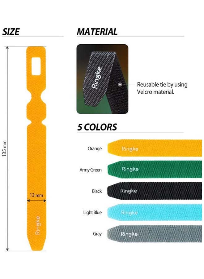 Ringke 50-Piece Magic Cable Tie Unicolor Reusable Hook And Loop Strap Organizer For Fastening Cable Cords And Wires Multicolour - Image 5
