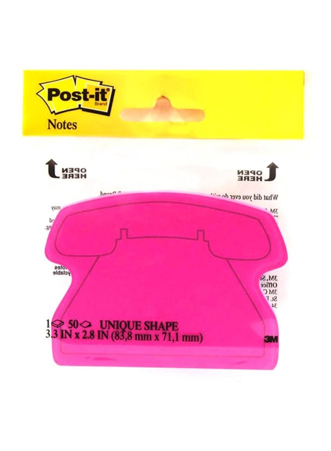 ثري ام أوراق ملاحظات ذاتية اللصق بتصميم على شكل هاتف من 50 قطعة وردي/أسود - Image 1