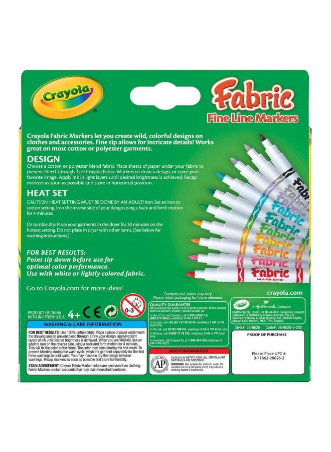 Crayola - 10-Piece Fabric Fine Line Marker Set Multicolour - Image 1