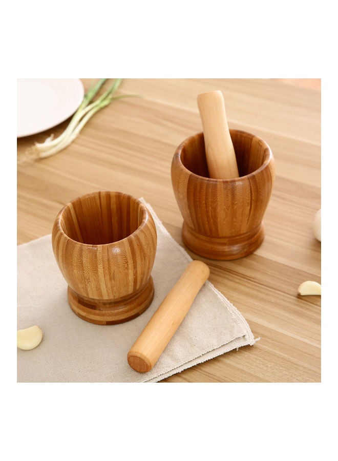 Wooden Garlic Mortar With Pestle Beige  - Image 2