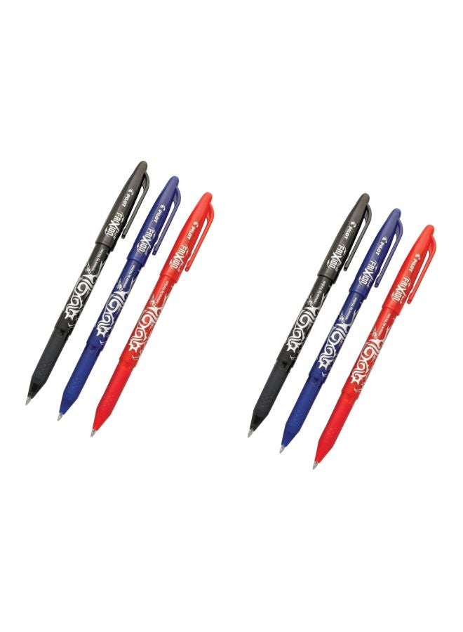 بايلوت عبوة أقلام حبر فريكسيون كليكر جافة كروية الرأس وقابلة للمسح مكونة من 6 قطع أسود/أزرق/ أحمر - Image 1