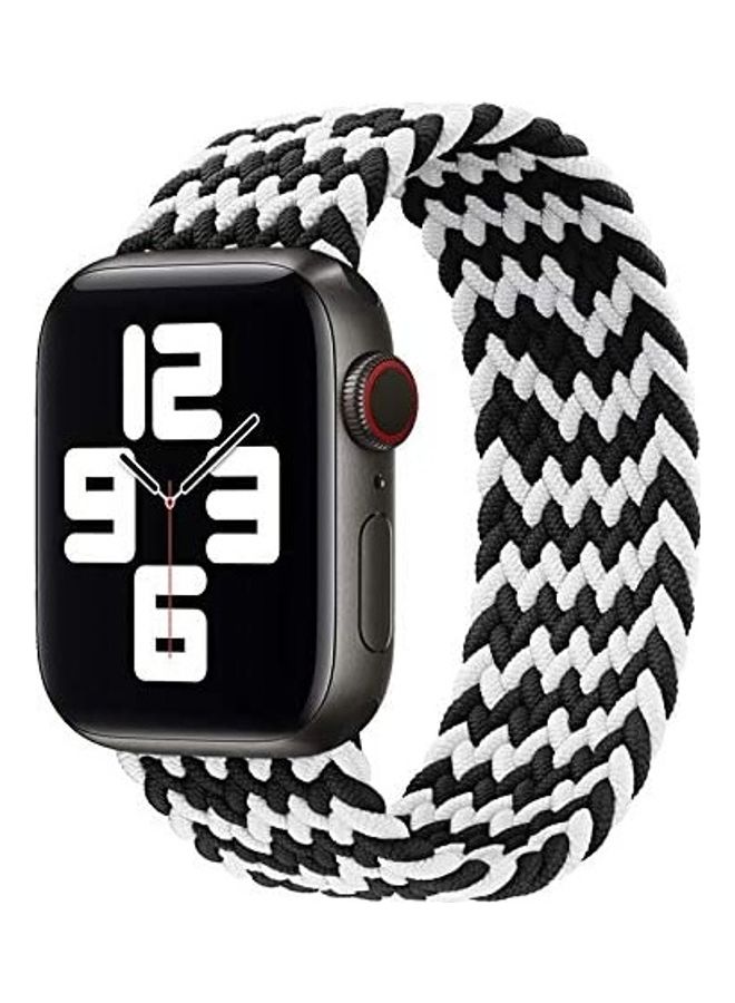 موكوم سوار بديل سولو لوب من النايلون بتصميم مضفر لساعة أبل سيريز 6/SE/5/4/3/2/1 مقاس 42-44 مم متوسط أسود/ أبيض - Image 1