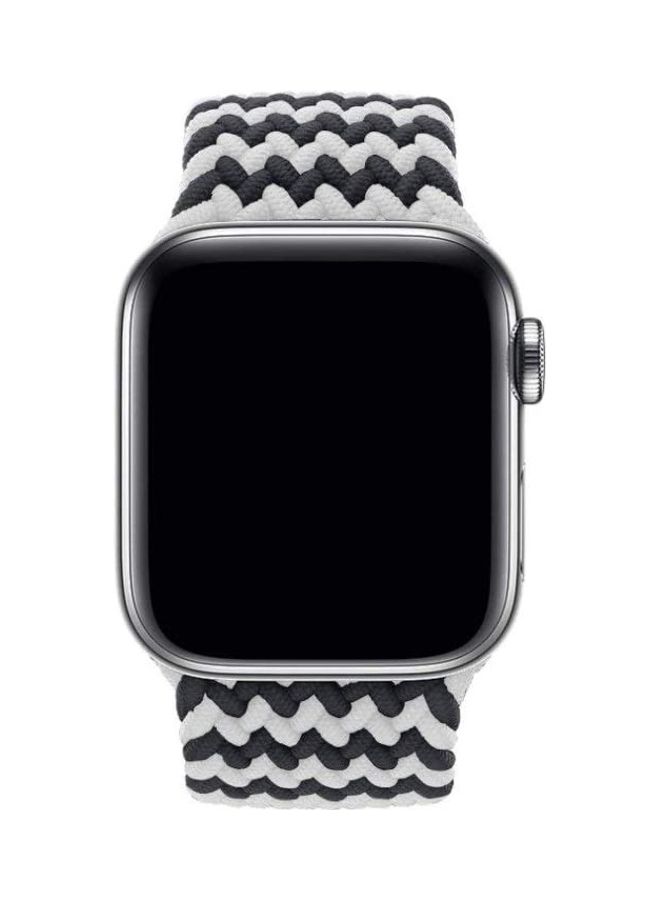 موكوم سوار بديل سولو لوب من النايلون بتصميم مضفر لساعة أبل سيريز 6/SE/5/4/3/2/1 مقاس 42-44 مم متوسط أسود/ أبيض - Image 2