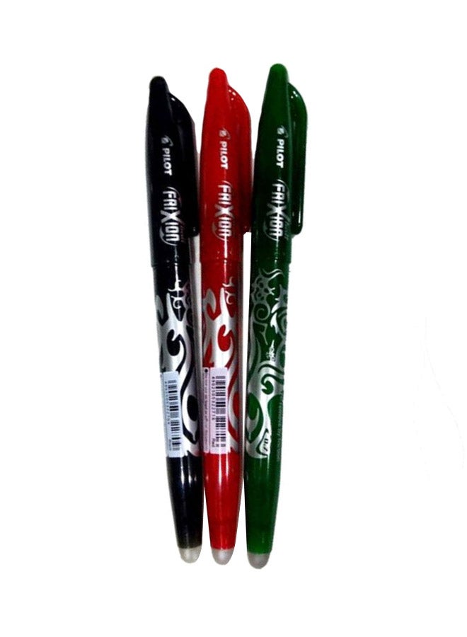 بايلوت طقم من 3 أقلام حبر جاف كروي الرأس فريكسيون قابلة للمسح أخضر/أحمر/أسود - Image 1