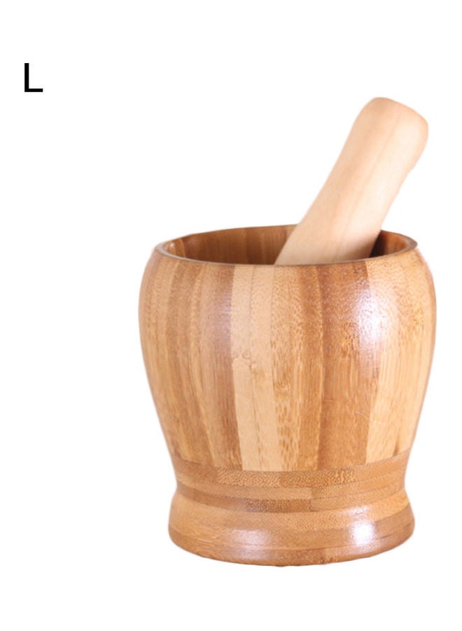 Wooden Garlic Mortar With Pestle Beige  - Image 1