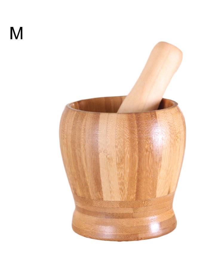 Wooden Garlic Mortar With Pestle Beige  - Image 1